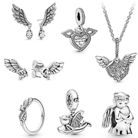 100 925 sterling silver new angel wings closely inlaid wing ring necklace for women and high quality jewelry gifts