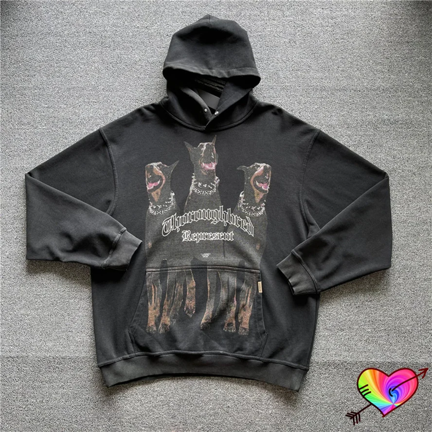 

Hound Logo Represent Hoodie Men Women 1:1 High Quality Represent THOROUGHBRED Hoodie Vintage Black Oversize Overhead Sweatshirts