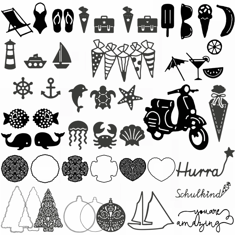 Металлические Вырубные штампы в виде рыбы мотоцикла мороженого торта пляжа