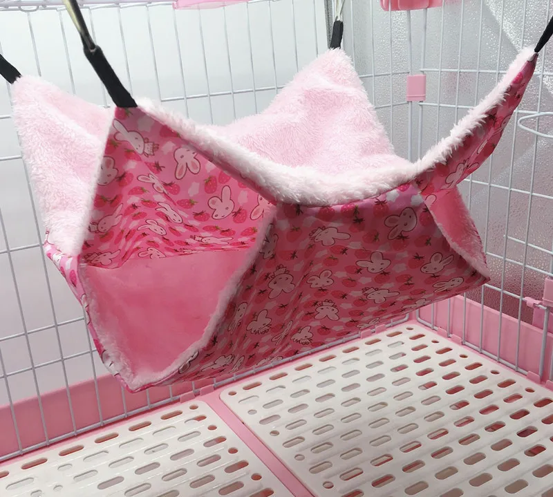 Pink2 Теплый Гамак для хомяка, подвесная кровать для дома, зимнее маленькое животное, белка, морская свинка, Двухслойное плюшевое хлопковое гнездо, товары для домашних животных - Цвет: Pink2