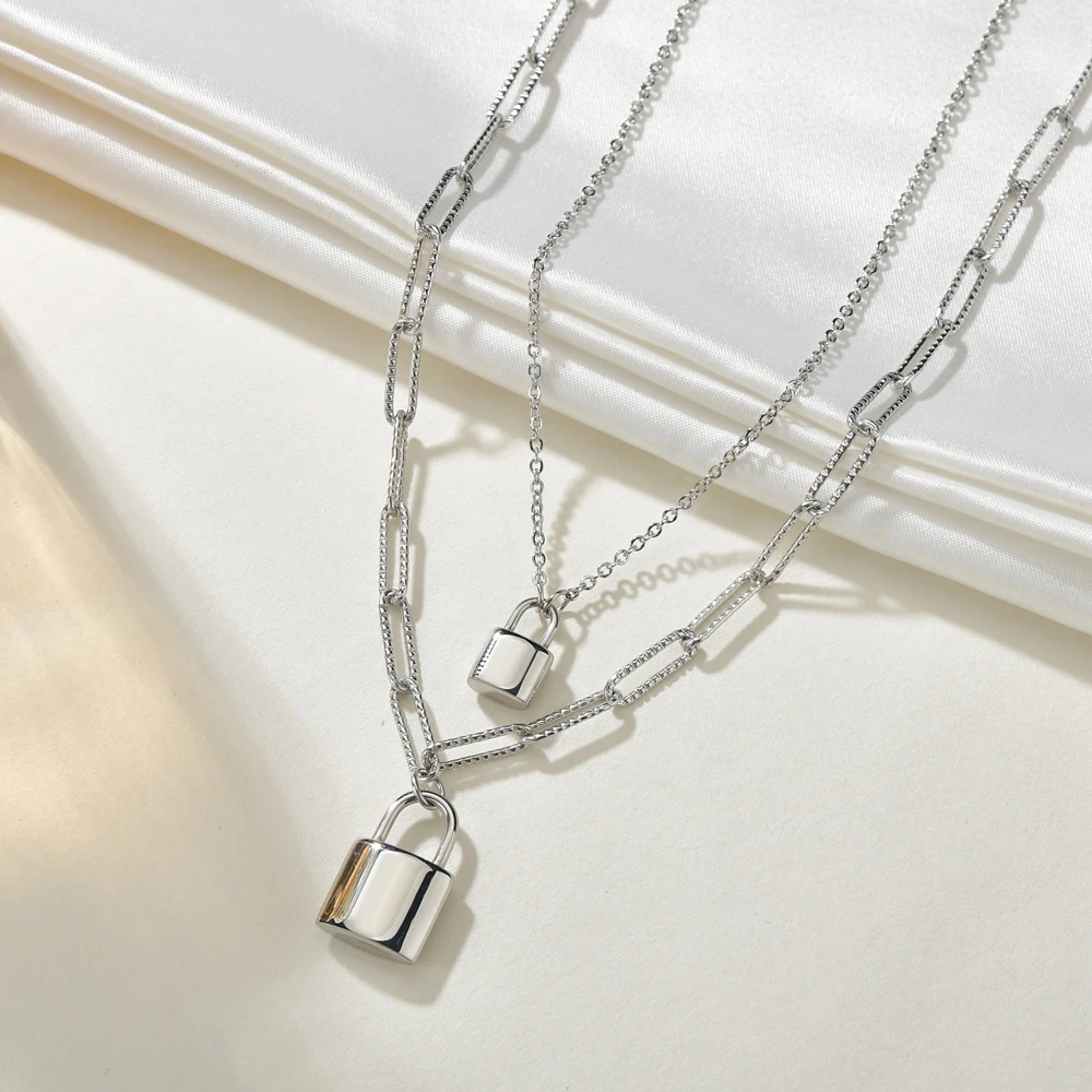 Sifisrri Punk Double Layer Lock and Key Pendant Stainless Steel Necklace for Women Men Couples Valentine's Day Jewelry Gifts | Украшения