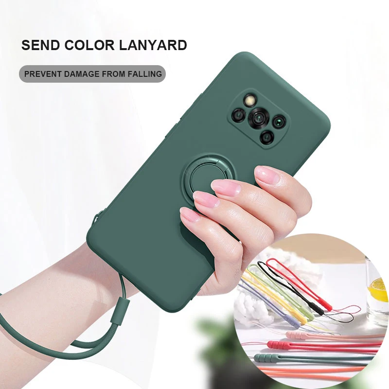 For Xiaomi Poco X3 x4 Pro f3 m3 m4 Pro Case Liquid Silicone Soft Ring Holder Stand Cover poco x3 x4 pro 5g m3 f3 poco m4 pro 4g