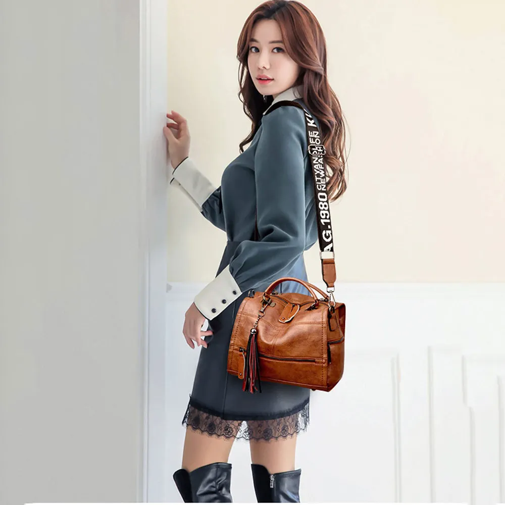 Женские кожаные сумки с кисточками повседневные винтажные через плечо 2019 | Багаж
