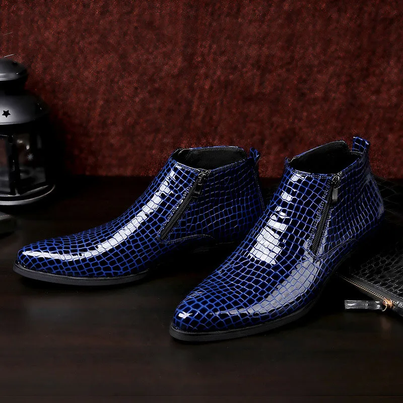 Мужские Ботильоны из натуральной коровьей кожи черные или синие ботинки на