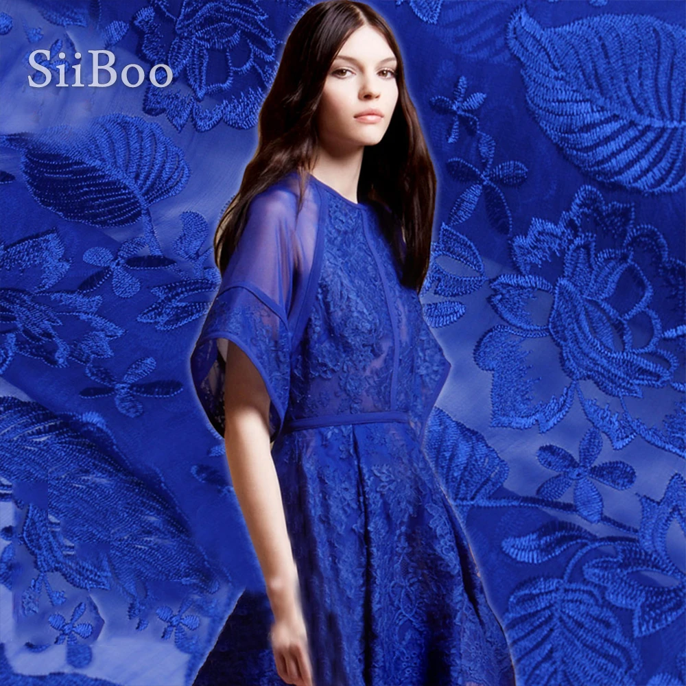 American style luxury blue floral embroidery georgette silk fabric for wedding party dress tissu tecidos stoffen SP4721 | Дом и сад