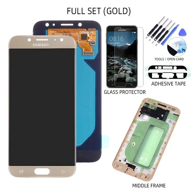 Full Set Gold Супер AMOLED для samsung Galaxy J7 Pro ЖК-экран Замена с кодирующий преобразователь сенсорного экрана в сборе J730 J730F lcd - Цвет: Full Set Gold