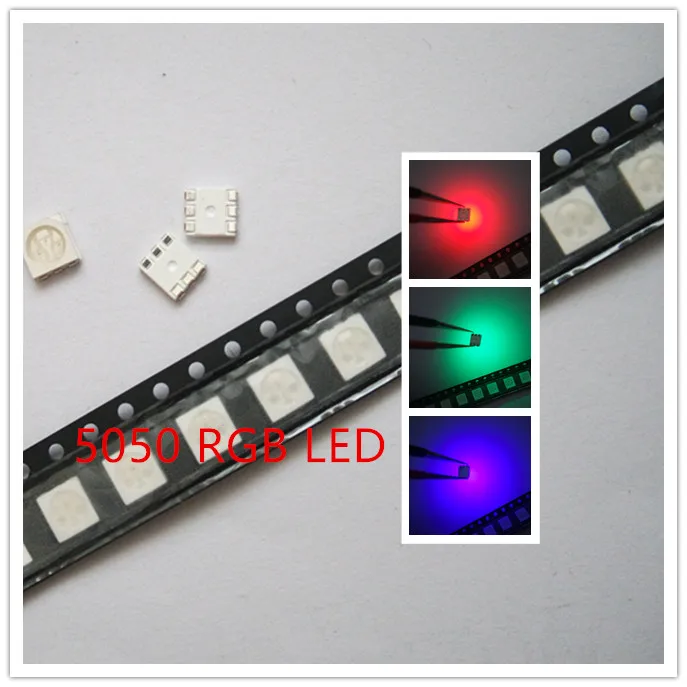 500 шт. SMD 5050 RGB чип светодиодный PLCC 6 smd5050 триколор 60ма DC 2 в красный зеленый синий