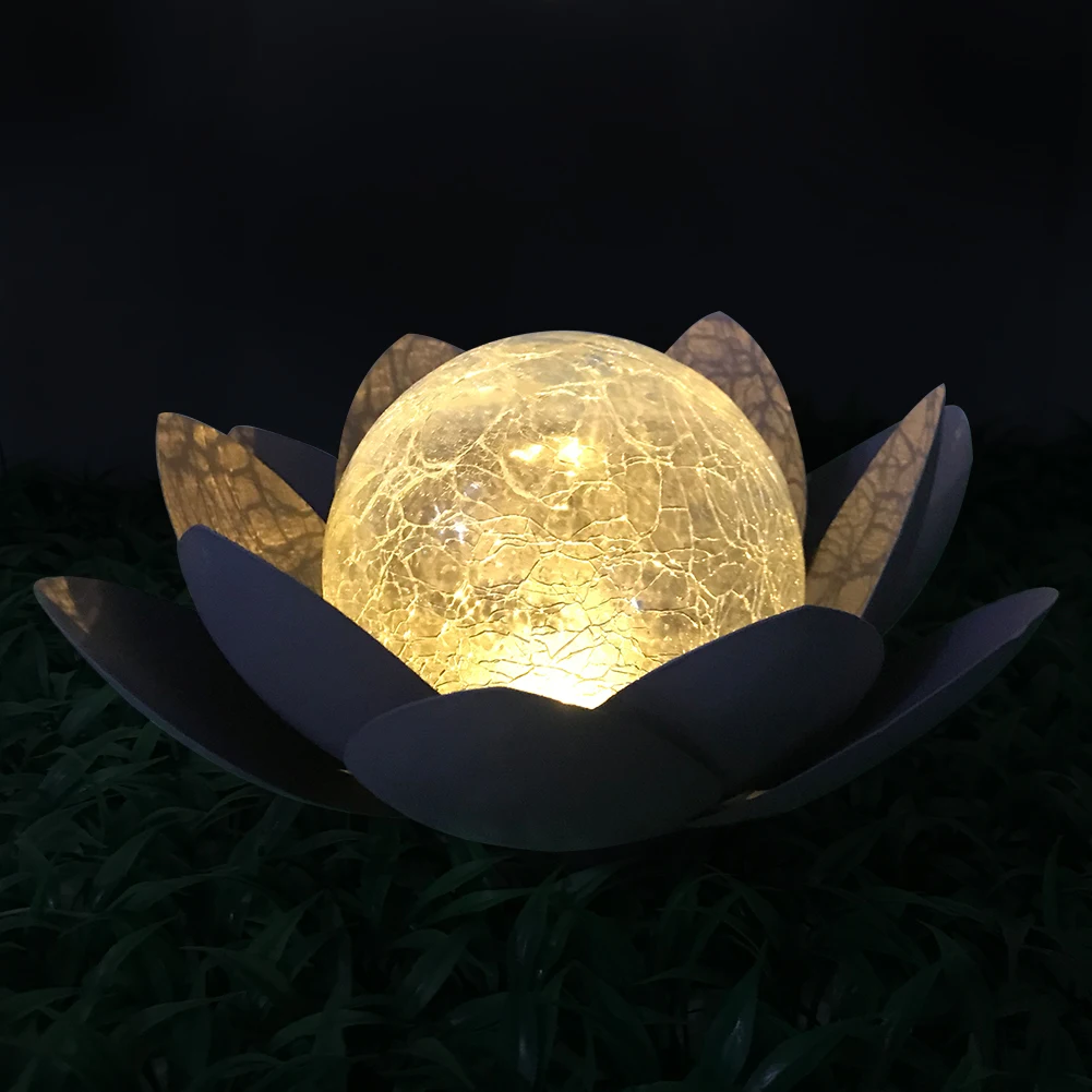 

Solar Lamp Festival Party Garden Decor Crackle Lotus Flower Patio LED Lantern Energy Saving Environmental Protection