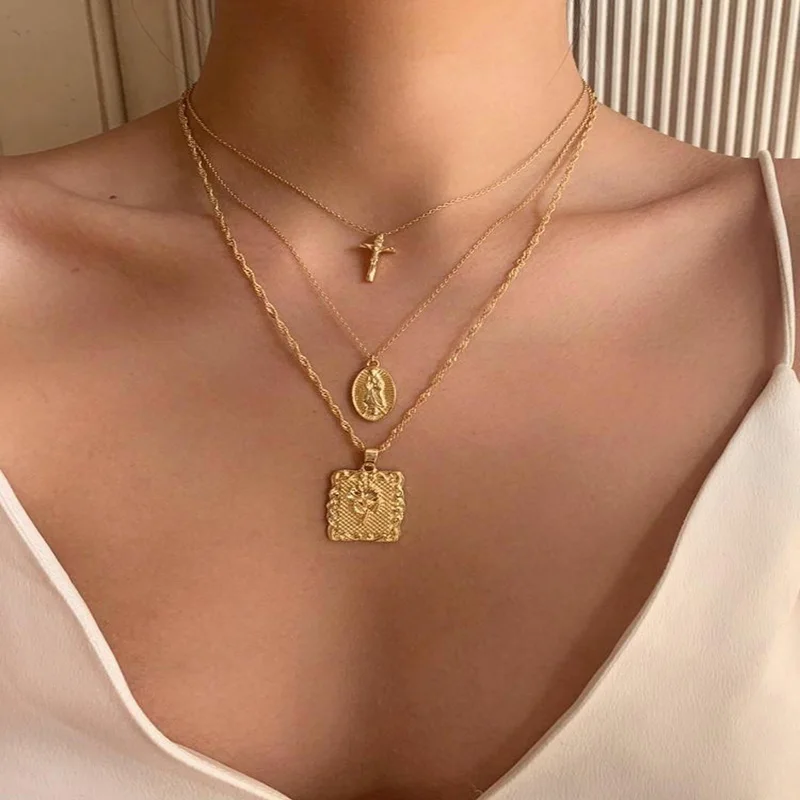 Женское многослойное ожерелье-чокер с розой, Дева Мария, Иисус