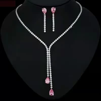 funmode fashion design pink color necklace earring full bridal jewelry set for women wedding colorful cz set wholesale fs215