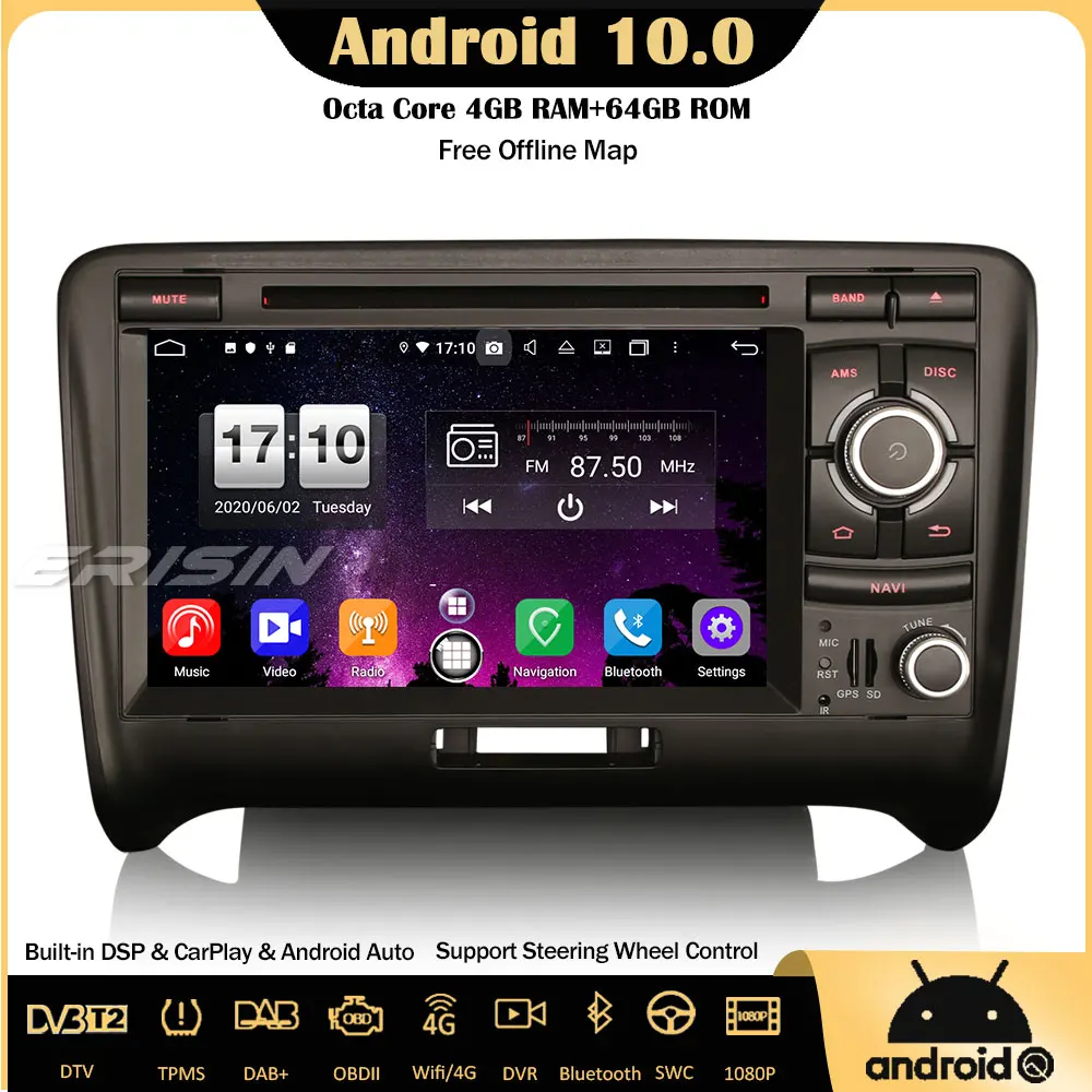 Erisin 8739 DSP Android 10 0 стерео DVD Радио GPS DAB + CarPlay Wi Fi OBD давления воздуха в шинах 8 ядерный