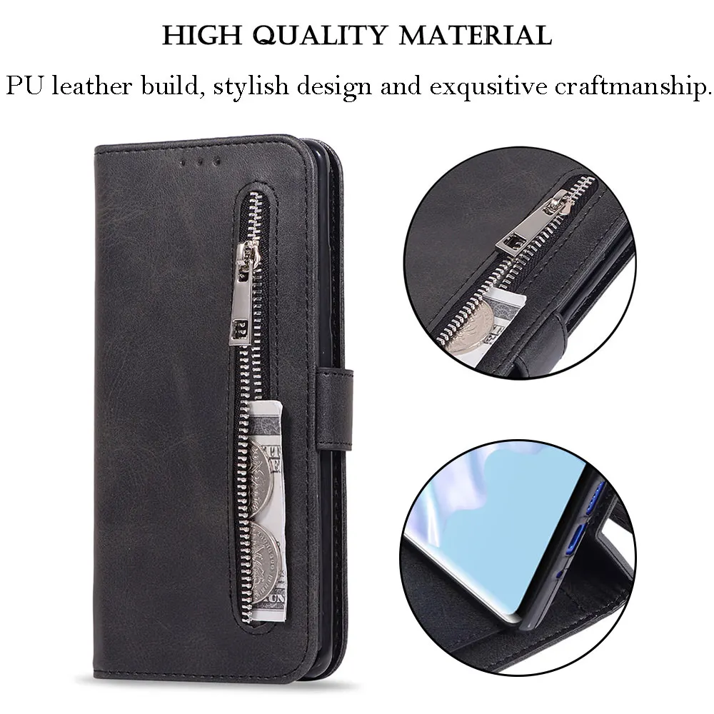 LAPOPNUT Премиум кожаный флип-чехол на молнии с 5 слотами для карт чехлы-бумажники HUAWEI