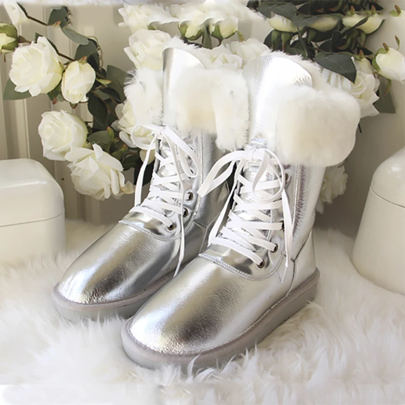 Murah Keluaran Baru 2021 Sepatu Salju Tinggi Kulit Domba Asli Bulu Asli 100% Wol Wanita Musim Dingin Renda Sepatu Bot Salju Merek Baru Dropshipping