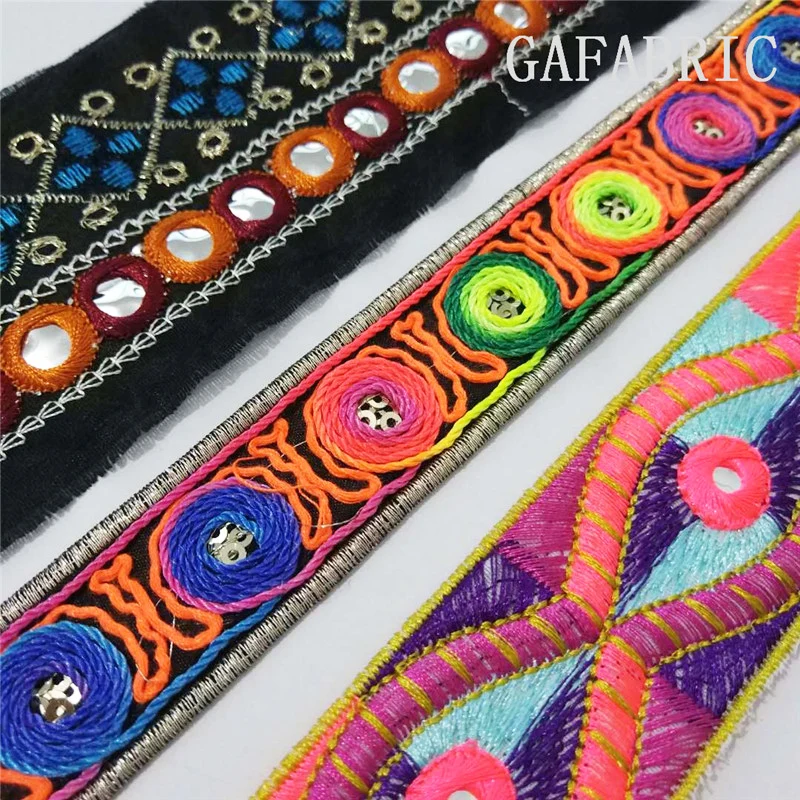 1yard Ethnic Trim Embroidered Webbing DIY Handmade Sewing Net Yarn Ribbons Clothing Decorative Lace Trim