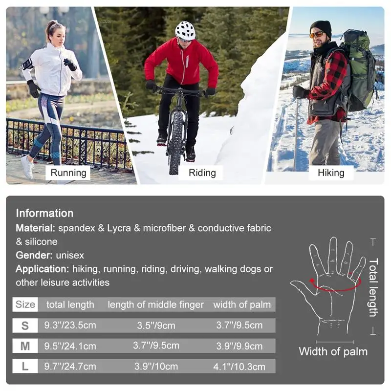 Vbiger Thickened Winter Sport Gloves Warm Touch Screen Cycling Anti-slip for Running Riding Driving | Спорт и развлечения
