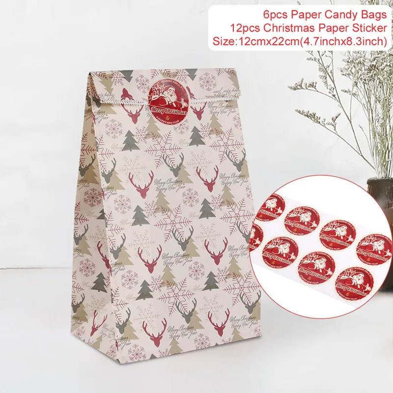 Cookie Bag 6pcs 09 QIFU крафт-бумажные пакеты для попкорна мешок конфет коробки рождественские бумажные подарочные пакеты Рождественская Упаковка конфет попкорн коробка - Цвет: Cookie Bag 6pcs 09