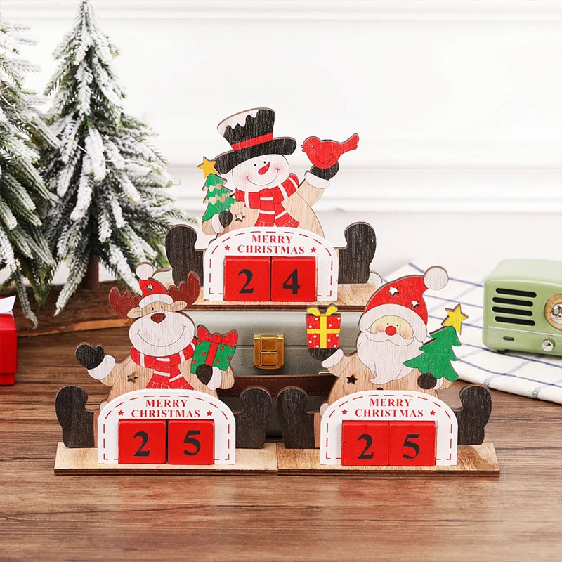 

LAPHIL Christmas Decor Wooden Advent Calendar Santa Claus Snowman Countdown Calendar Merry Christmas Decorations for Home 2020