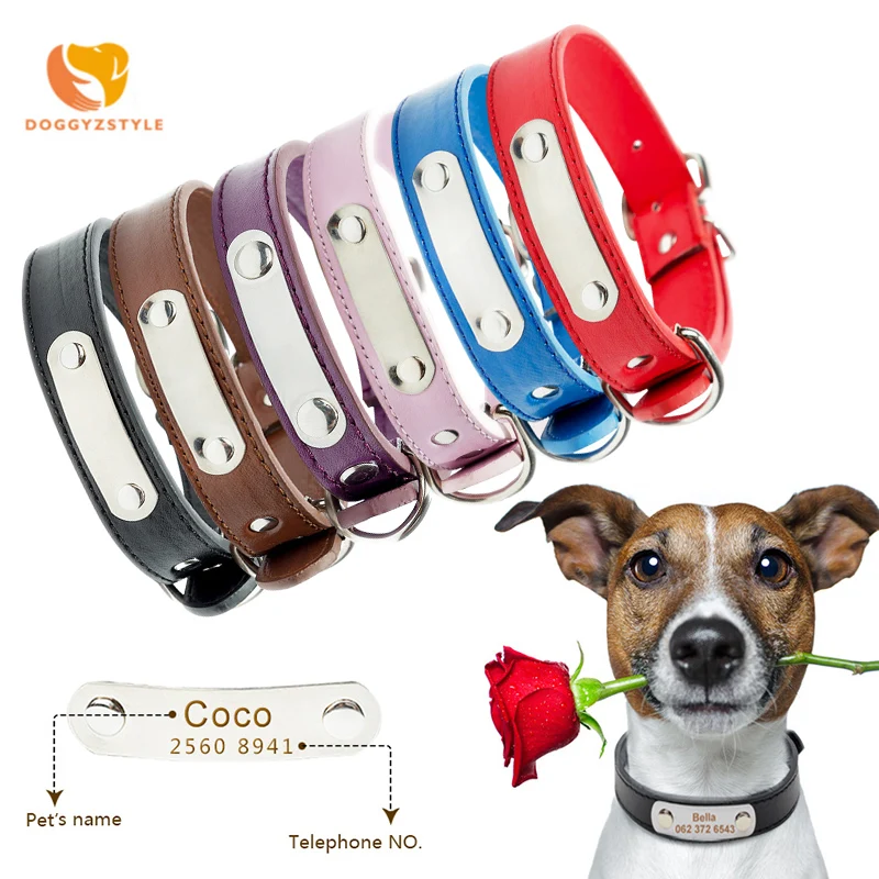 Кожаные идентификационные ошейники для питомцев собак и кошек животных с
