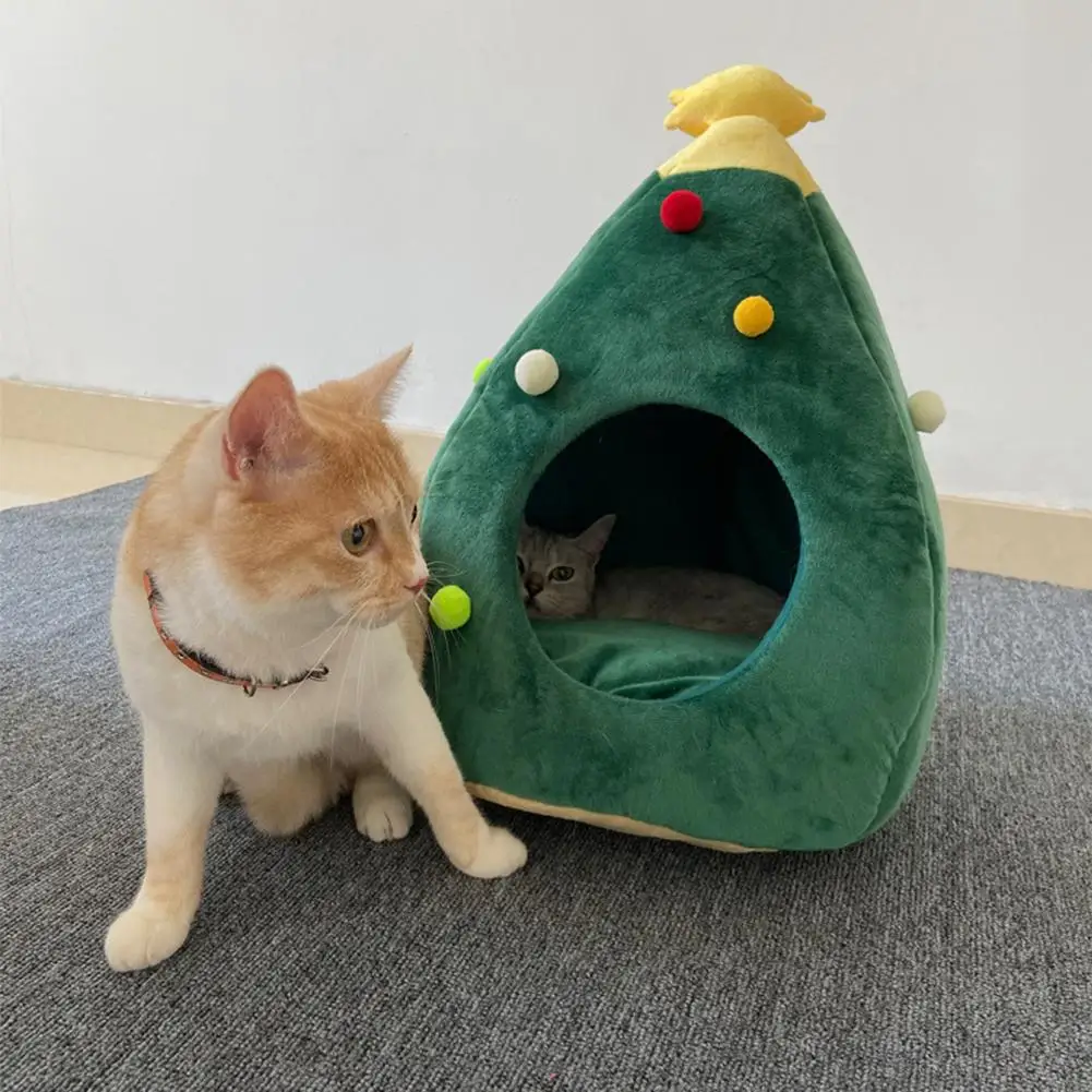 

Foldable Dog Cat Sleeping Nest Xmas Tree Shape PP Cotton Lovely Puppy Bed House Washable Kennel Beds Cave Pet Supplies