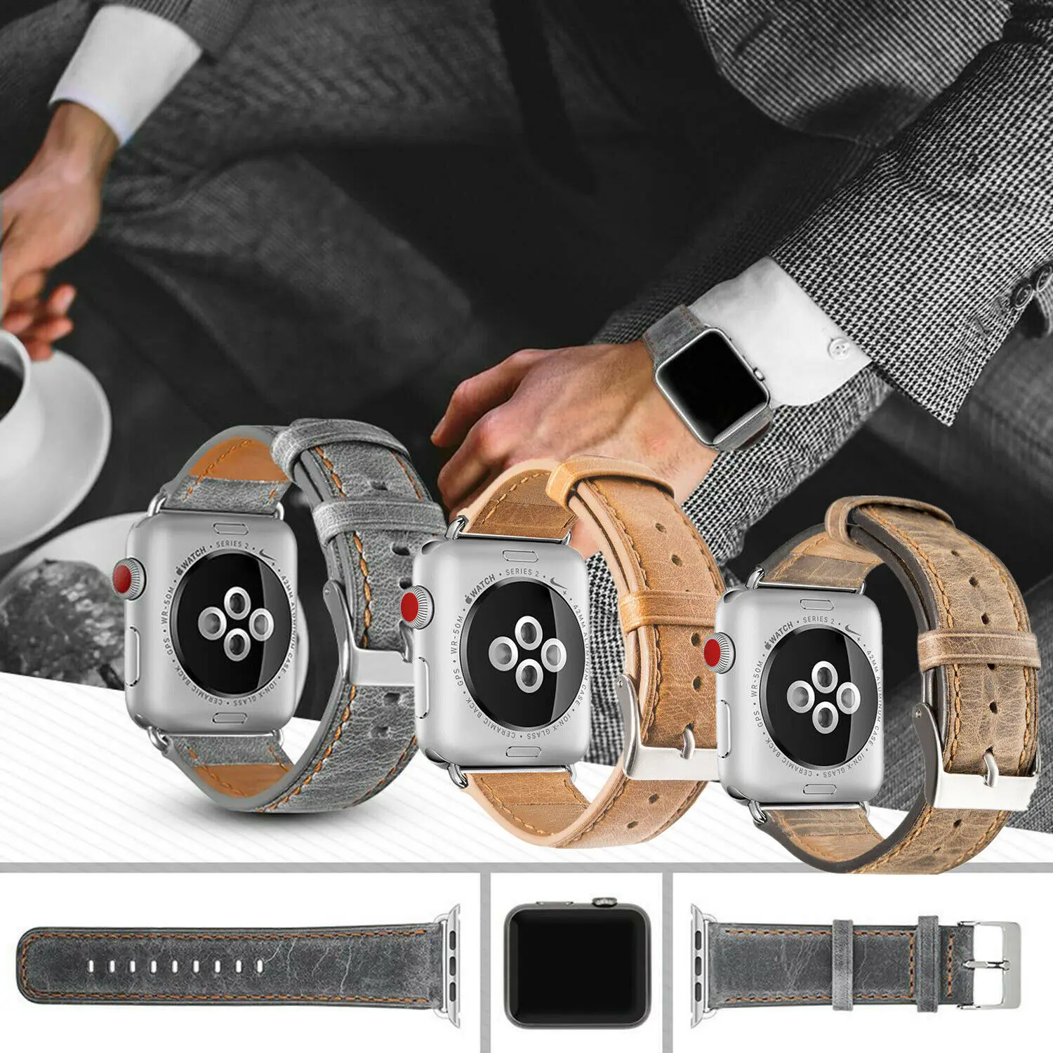 Официальный ремешок из натуральной кожи для Apple Watch 42 мм 38 40 44 Ретро сменный iWatch