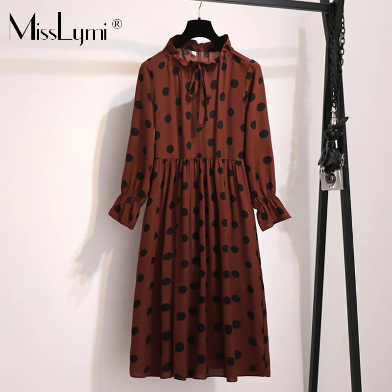 L-4XL размера плюс женские плиссированные платья в горошек осень 2020 модное