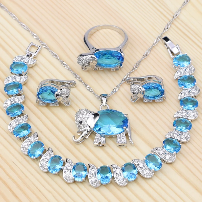 Серебряные 925 Ювелирные наборы для женщин Небесно-Голубой кубический цирконий в