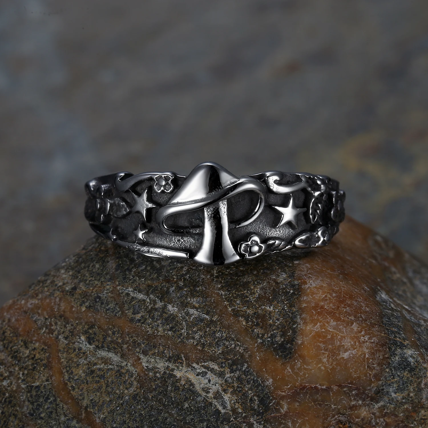 Кольцо женское винтажное в виде Луны звезды гриба из нержавеющей стали 316 |