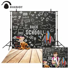 Allenjoy Снова в школу Фотофон для фотосессии эскиз досок книга мелок медведь деревянный пол фон детский фон фотография