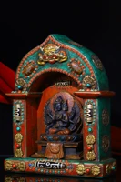 9tibetan temple collection old cha cha buddha mosaic gem dzi bead three headed six armed guanyin buddha buddhist altar