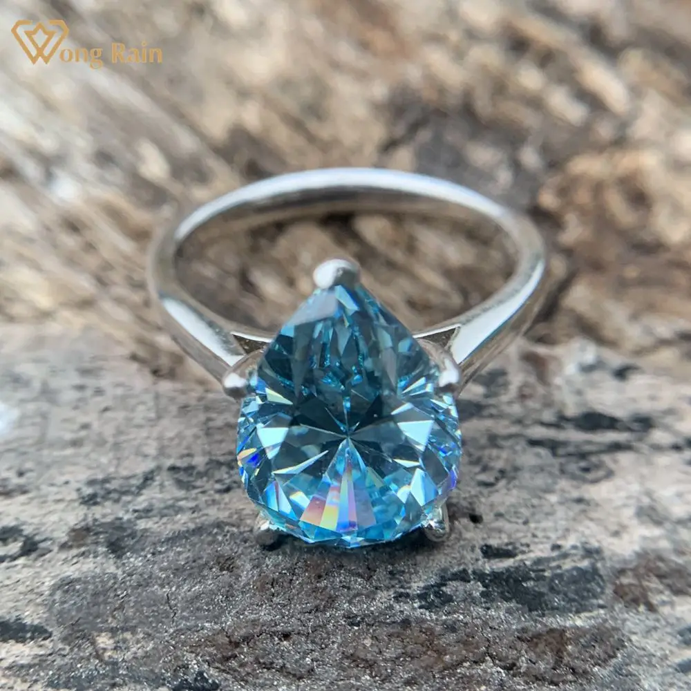 

Wong Rain Fashion 100% 925 Sterling Silver Drop Shape Aquamarine Gemstone Wedding Engagement Women Rings Fine Jewelry Wholesale