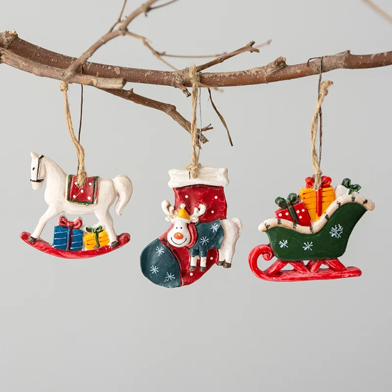 

Christmas Tree Ornaments Home Decorations Christmas Resin Small Pendants Retro Handmade Xmas Toys Gift Scene Layout Decorations