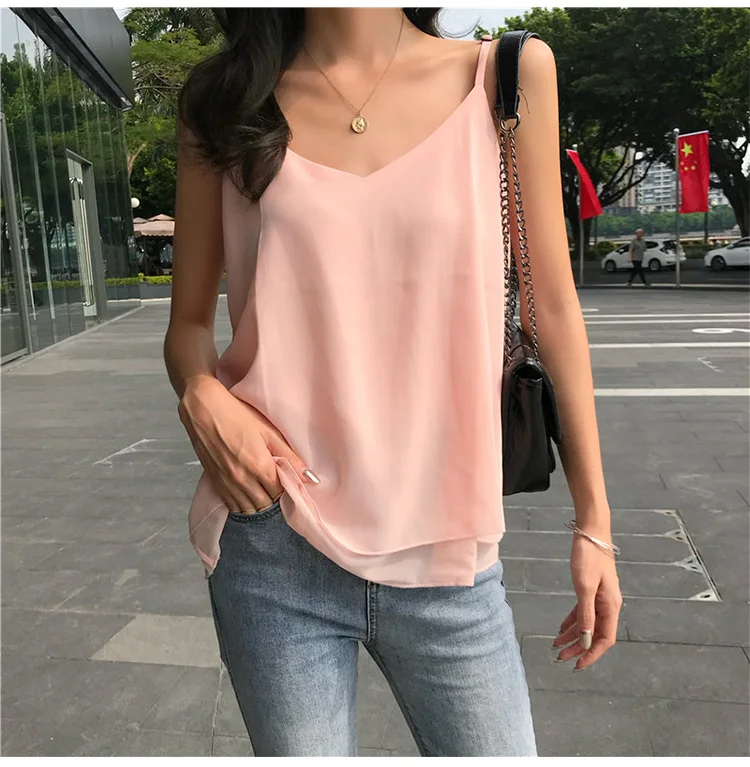 В Корейском стиле Модное шифоновое платье для женщин майки уличная сексуальные