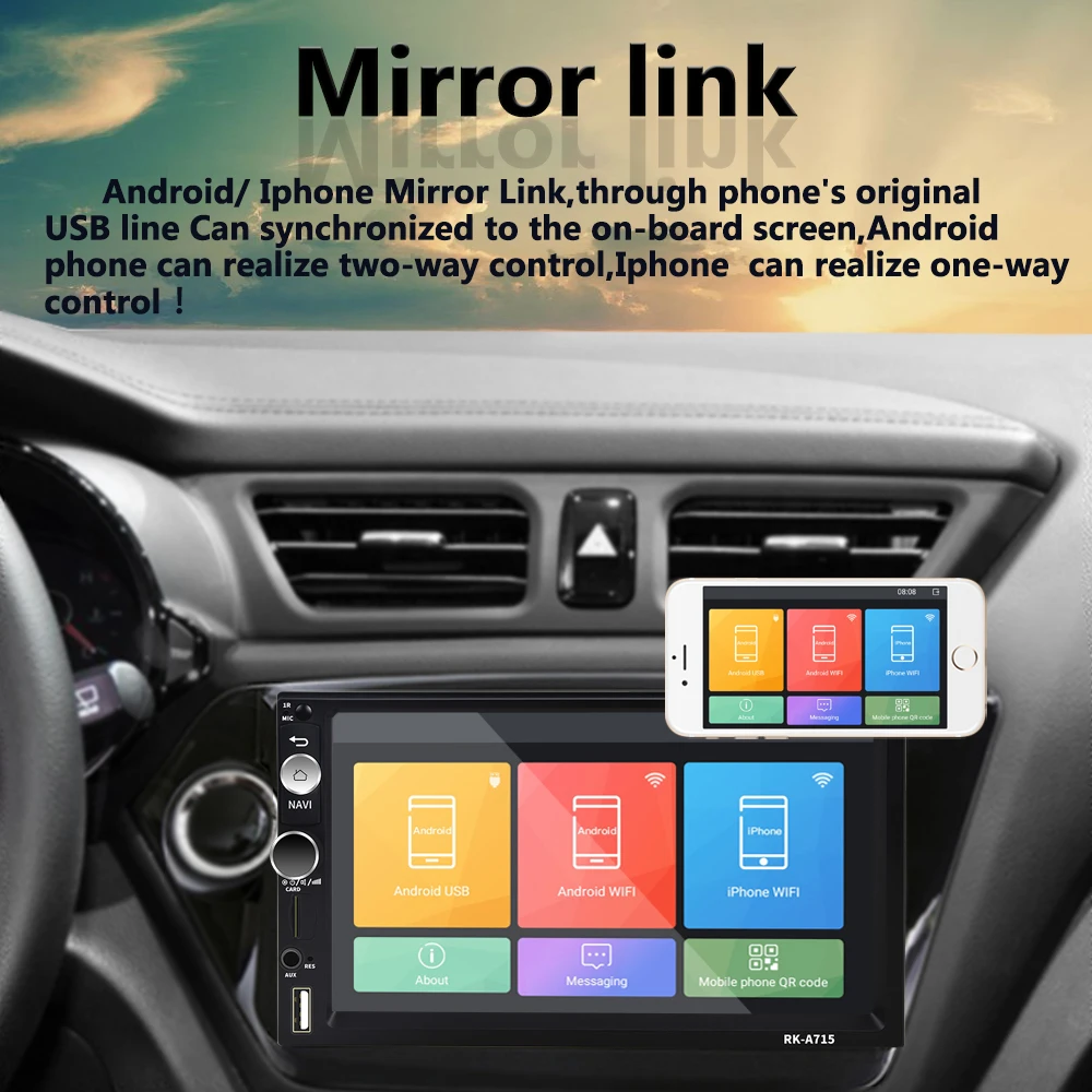 Автомагнитола AMPrime 2din 7 &quot Android мультимедийный плеер GPS Wi Fi Bluetooth FM Mirrorlink Aux