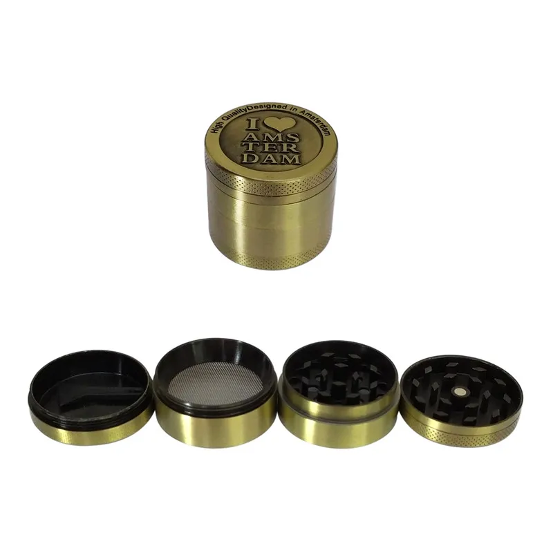 С надписью I Love Амстердам жернов для трав бронзовый сорняков Точильщик 40 мм 4 Слои