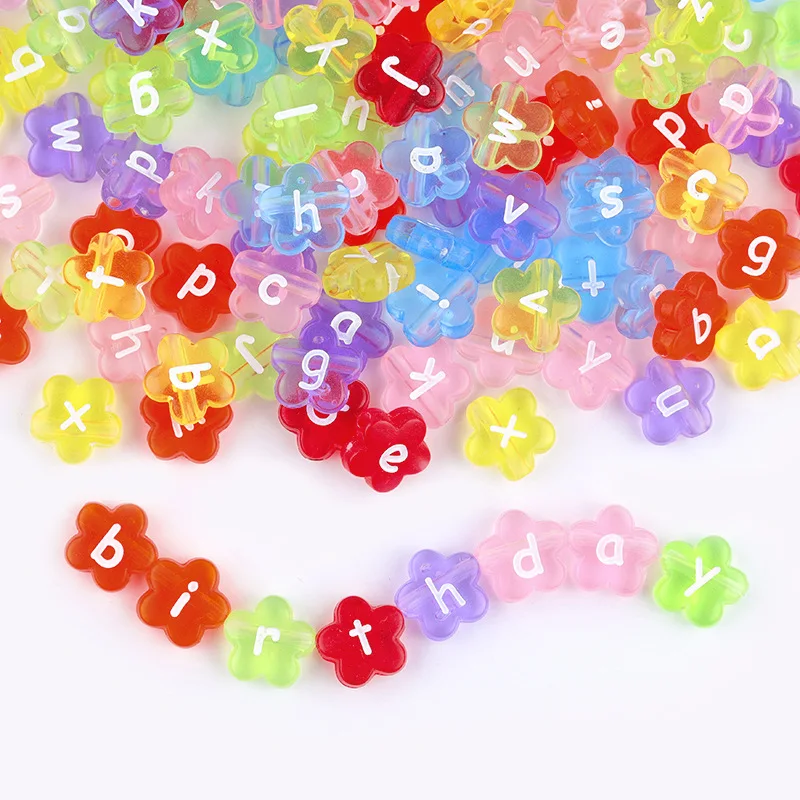 

50pcs 11mm Flower Shape Transparent Acrylic Alphabet Beads Loose Seed Beads for Needlework Jewelry Making DIY Charms Bracelet