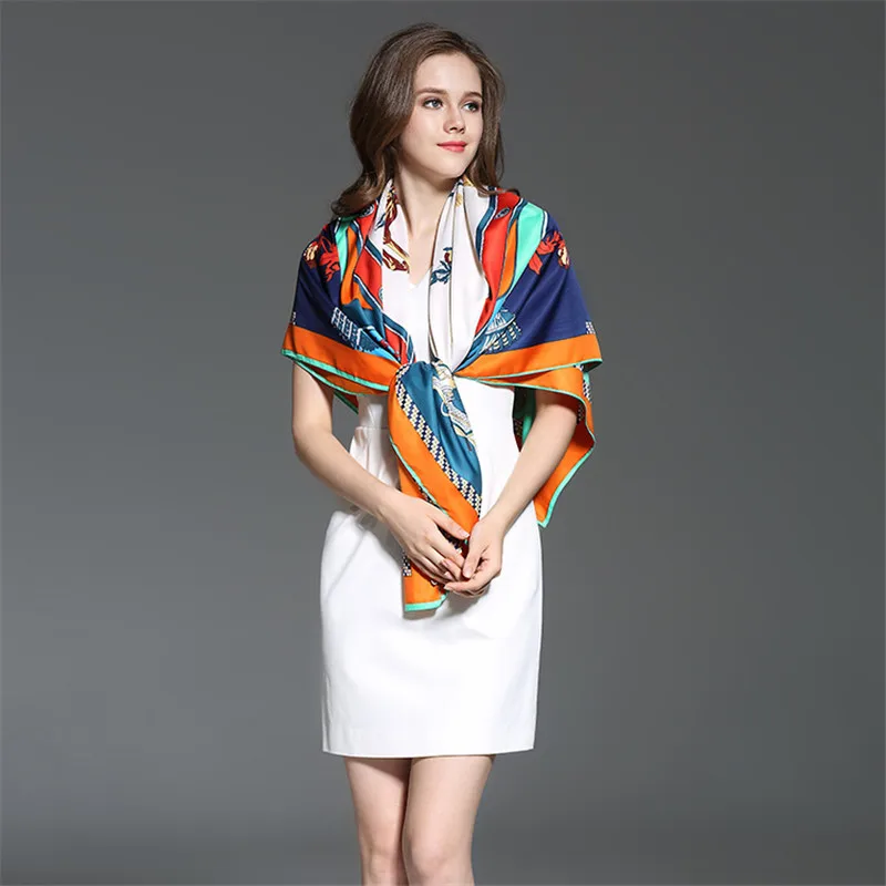 Саржевый Шелковый женский шарф роскошный бренд Европейский дизайн фуляр 130*130 см