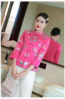 free shipping autumn big size chinese han style flower embroidered cheongsam tea style jacket outerwear for women