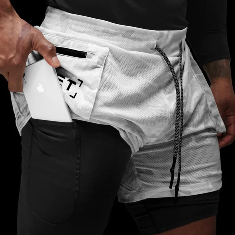 

New 2 in 1 GYM Shorts Men Summer Running Jogging Shorts Men Quick Dry Training Mens Gym Fitness Workout Shorts Sport Short Pants