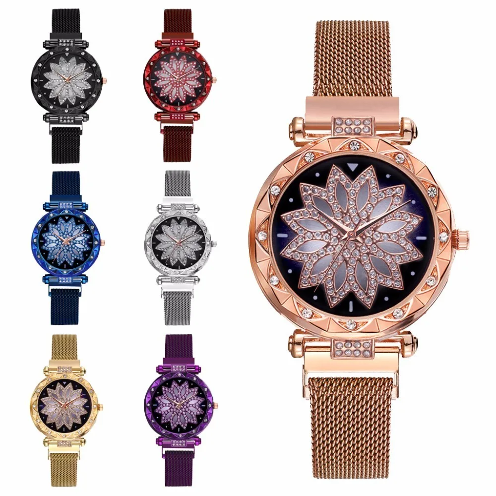 

Hot Fashion Women Magnet Buckle Lucky Flower Watch Luxury Ladies Rhinestone Quartz Watch Clock Relogio Feminino Dropshipping