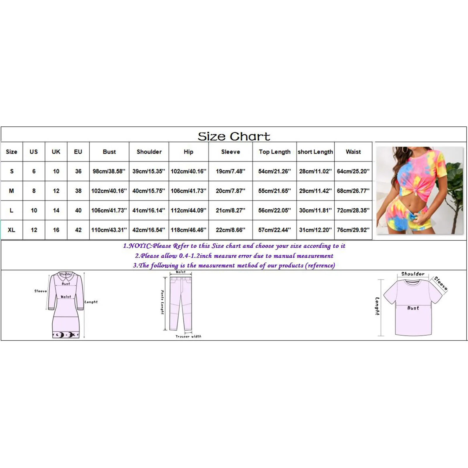 

Women Set Workout Outfit Gym Clothing Fitness Sportswear Tie-dye High Waist Short Sleeve Tops And Shorts Suit #T3G