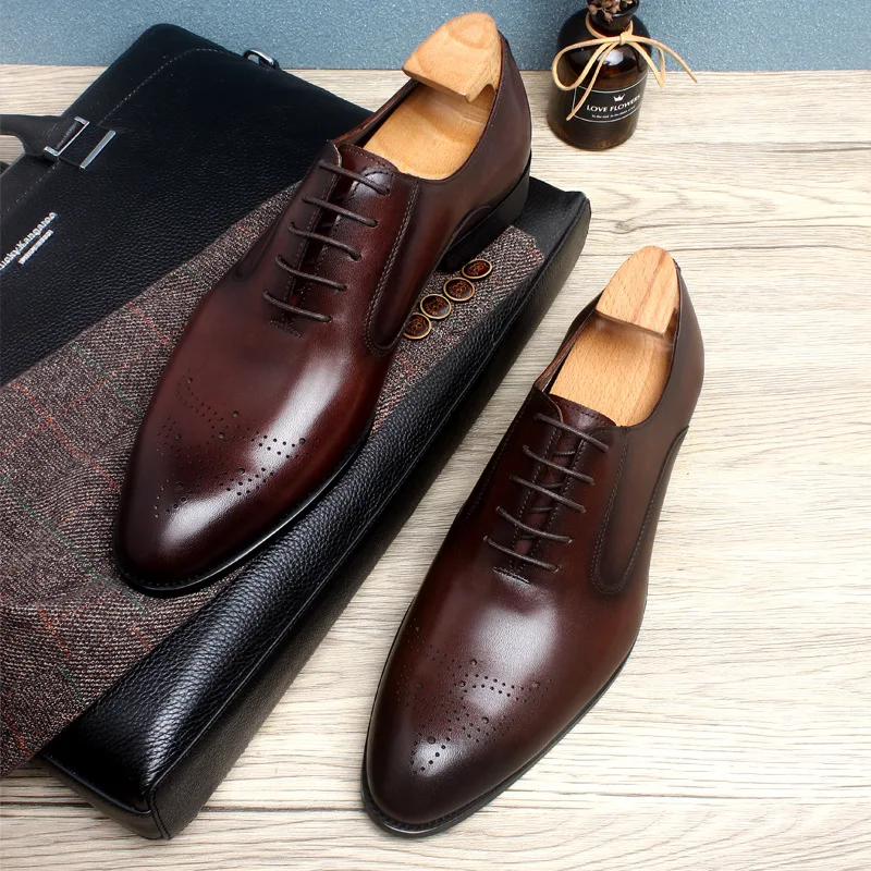 

2021 spring and summer new leather shoes men's leather business broch retro men's cowhide first layer leather shoes