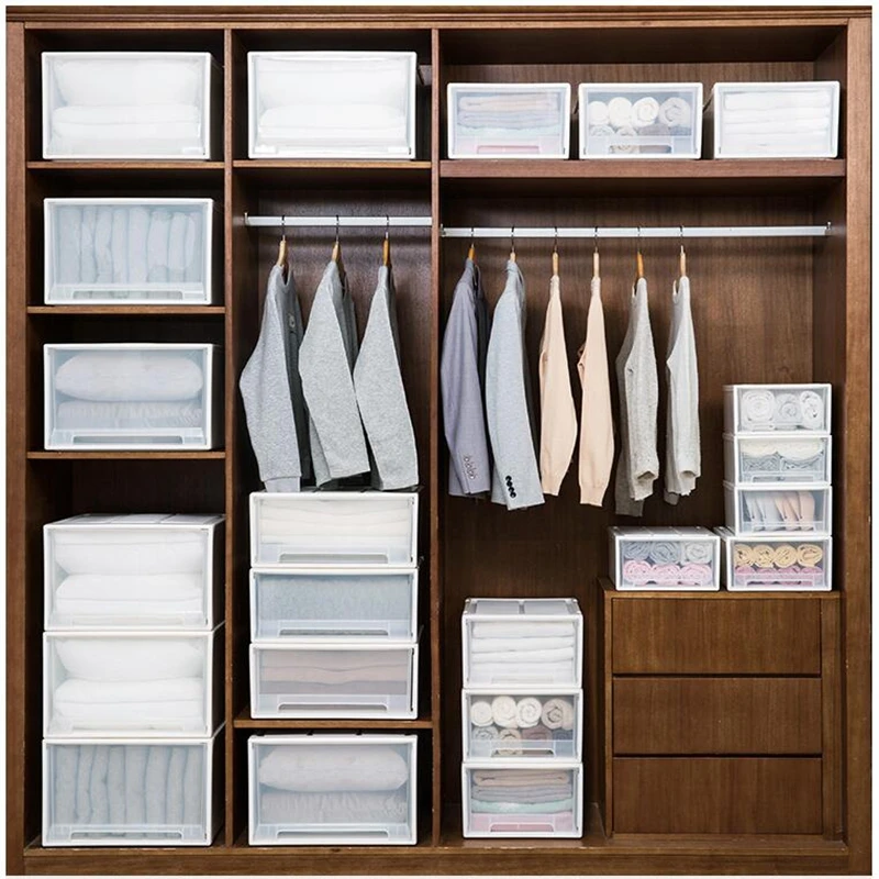 

Home Drawer Storage Box Household Wardrobe Clothes Organizer Large Plastic Storage Box Pure Color Visualization Easy Find Overla