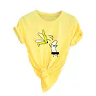 Футболка женская с забавным мультяшным принтом банана, короткий рукав, круглый вырез, топ, одежда на лето