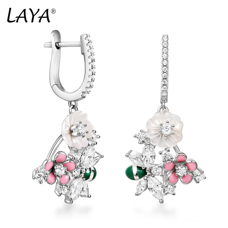 

Laya 925 Sterling Silver Summer Hot Style Jewelry High Quality Zircon Natural Shell Flower butterfly Enamel Earrings For Women