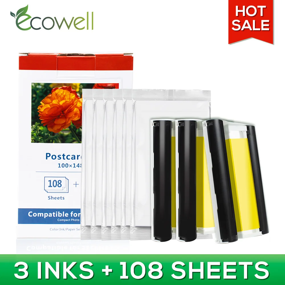 Цветная кассета ECOWELL 6 дюймов KP 108 36 для Canon Selphy cp1300 cp1200 набор бумаги принтера cp900