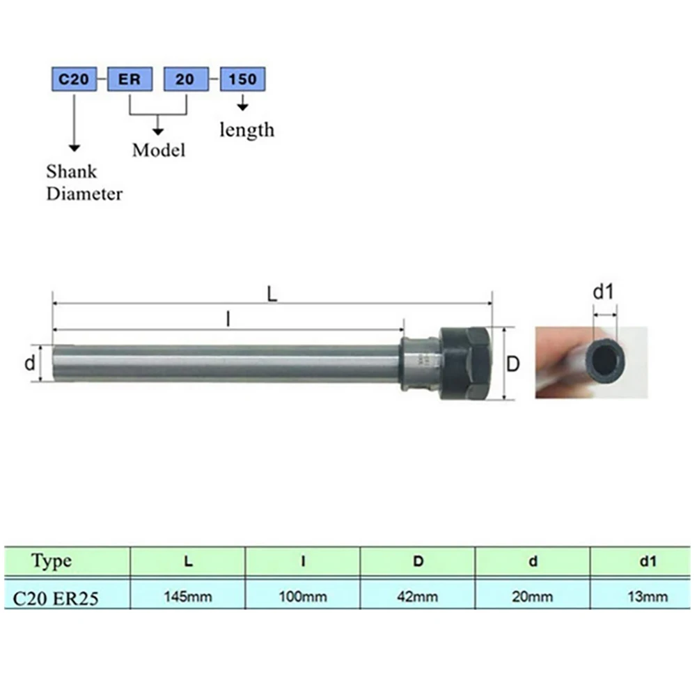 

Collet Chuck Extension Rod C20 ER25A 100L Router Collet Chuck Extension Rod Straight CNC Milling Tool Holder