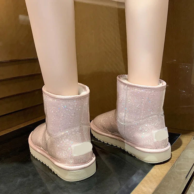 

Boots Women New 2021 Flat Heel Round Toe Shoes Winter Footwear Australia Low Snow Ladies Ankle Rubber Slip-On Short Plush Lace-