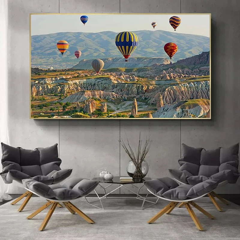 Картина на холсте с воздушным шаром изображением пейзажа Турции для гостиной -