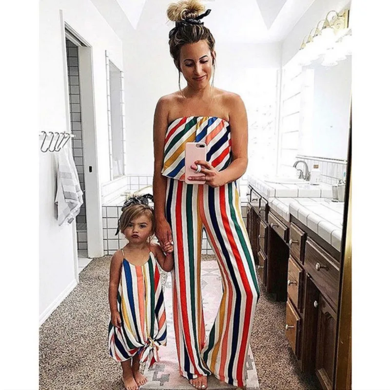 

Family Mommy And Me Clothes Girls Dress Stripe Sleeveless Bandeau Rompers Mother Daughter Dresses Family Clothes Dress Lady's