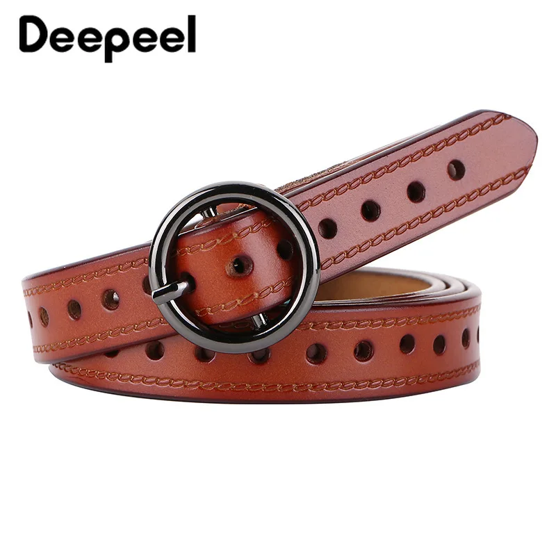 

Deepeel 1pc 1.8*100/105/115cm Women Fashion Genuine Leather Belts with Round Pin Buckles Luxury Decorative Designer Waistband